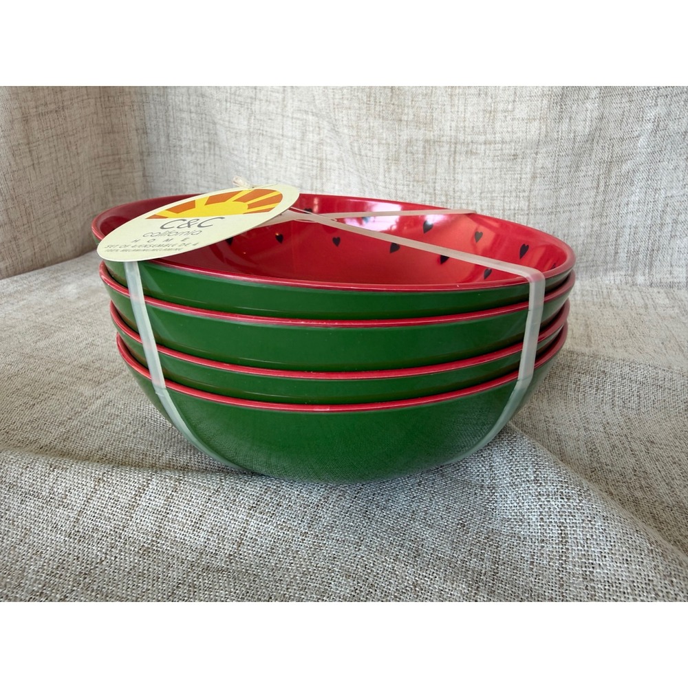 C&C California Home Melamine Bowls Set of 4 Red Green New Watermelon Hearts